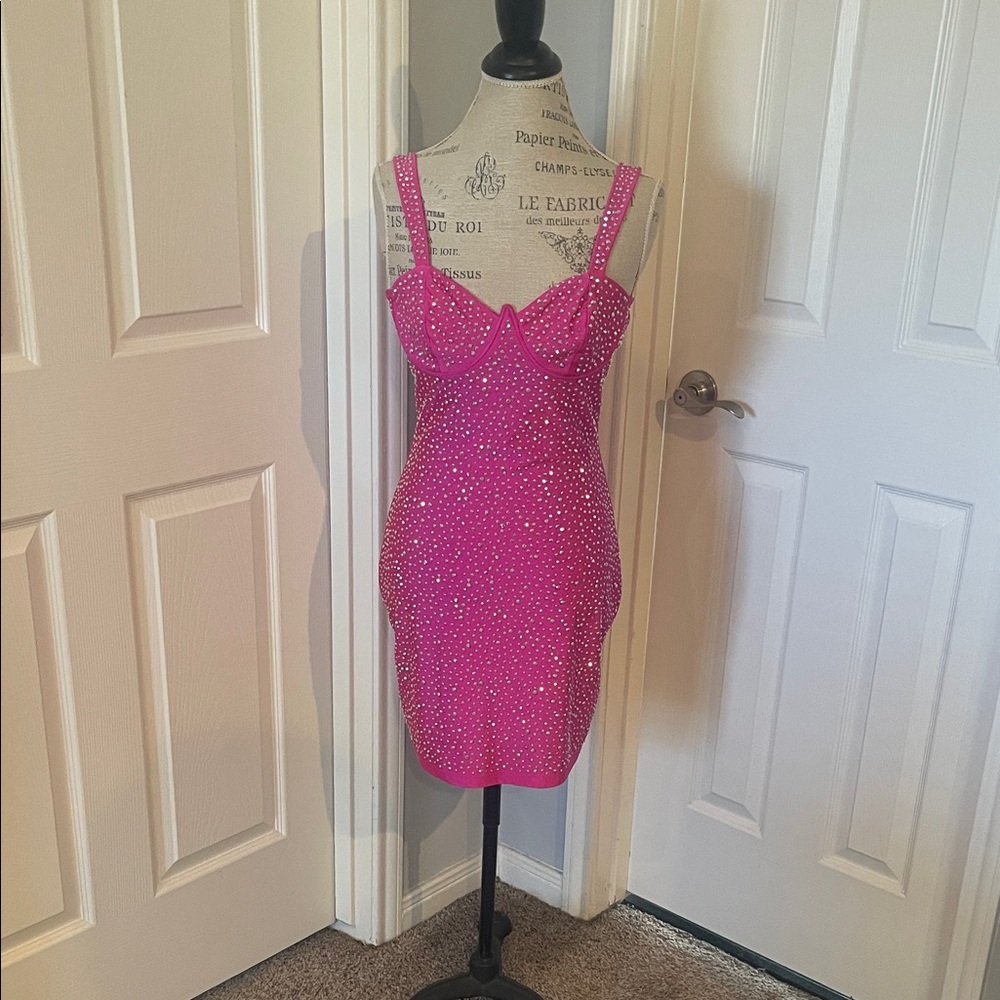 Banjul Fuchsia Rhinestone Mini Dress